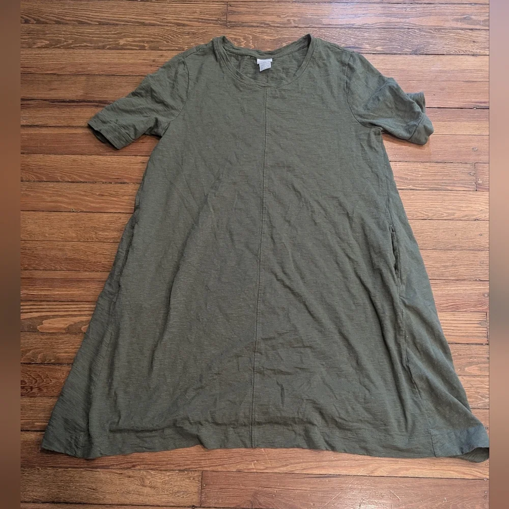 Chico's Cotton Blend Mid Length Casual Dress Olive Green - Picture 5 of 9